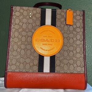 Coach Dempsey Signature Tote with Orange Patch